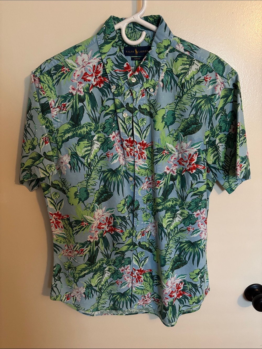 Ralph Lauren Blue Tropical Floral Short-Sleeve Button-Down Shirt